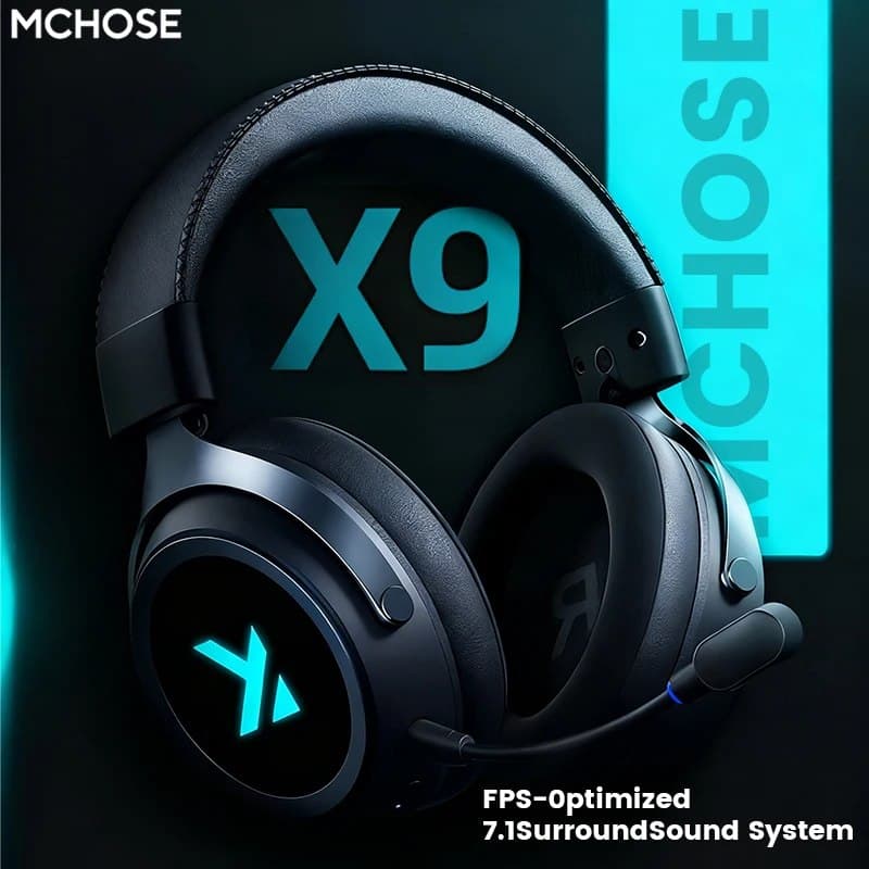 Fone de Ouvido Gamer Sem Fio Mchose X9 7.1 Bluetooth 2.4G Três Modos com Diafragma de Polímero de Folha de Alumínio de 53mm Ideal para eSports e Presente