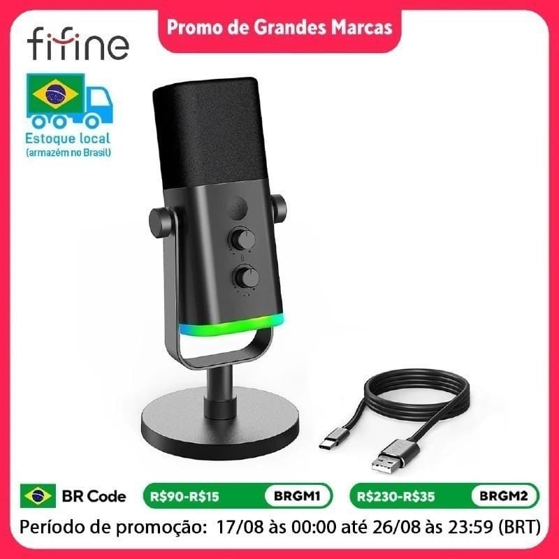 Microfone Dinâmico Fifine Ampligame AM8 USB/XLR RGB