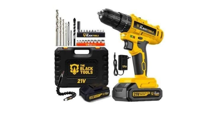 Parafusadeira Furadeira De Impacto A Bateria 21V 3/8” Bivolt 1400 Rpm Com Acessórios E Maleta The Black Tools