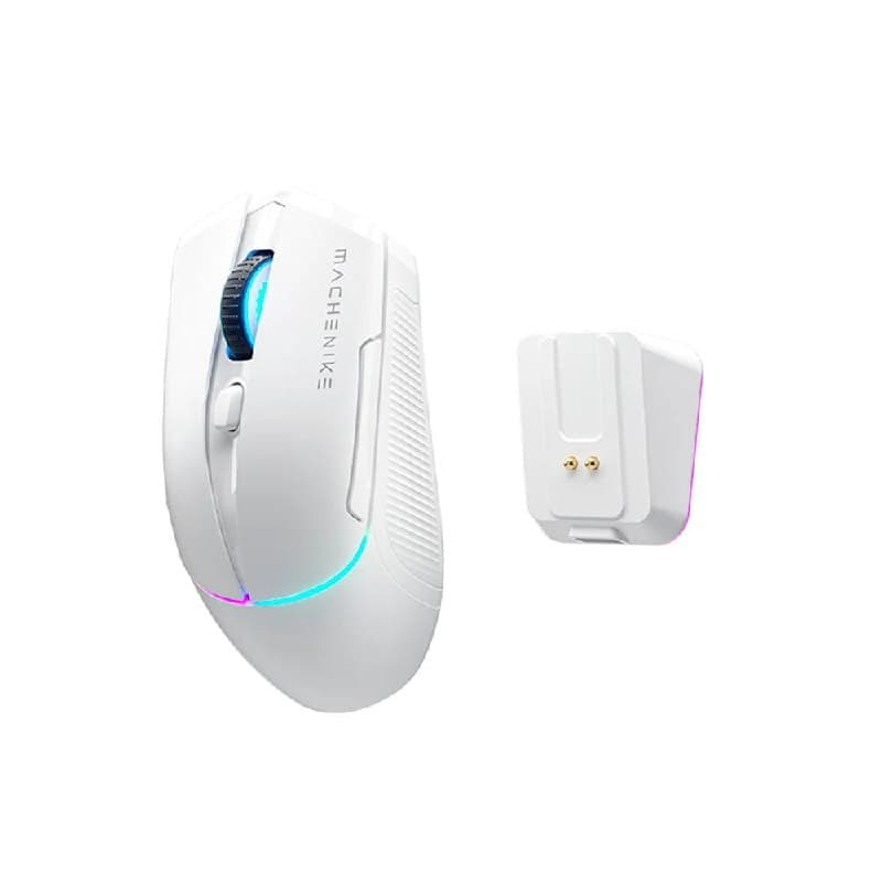 Mouse Gamer Machenike L8 Pro, RGB, Support 8K, 2.4GHz Wireles + DOCK RGB, Carregamento Sem Fio, Branco - JJ02G3006