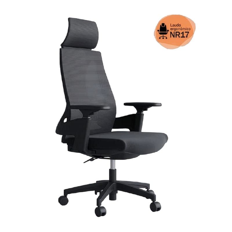 Cadeira de Escritório Presidente Ergonômica Giratória Modelo Toledo Cor Preta Certificada Nr17