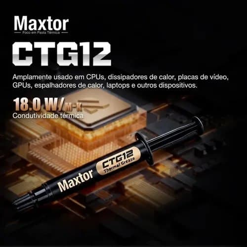 Pasta Térmica Maxtor CTG12 18W/mk de Alto Desempenho, Graxa de Refrigeração para CPU, GPU e Dissipador de Calor, para Overclocking em PC
