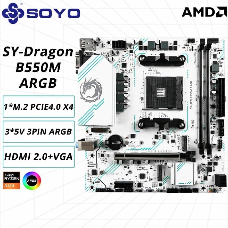 Soyo b550m placa-mãe micro-atx am4 ddr4 sata3 m.2