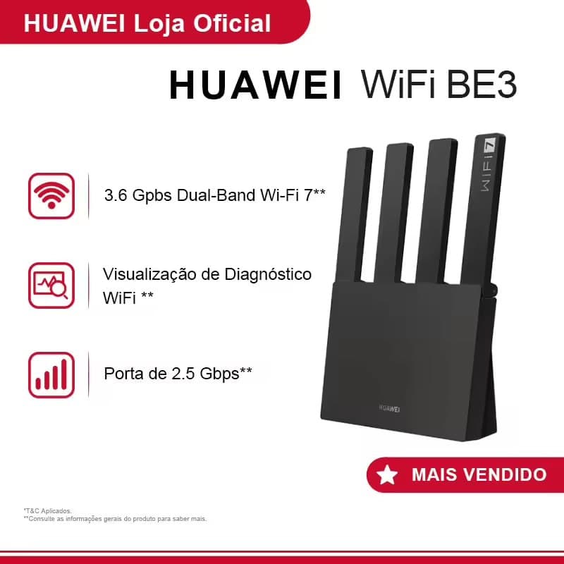 HUAWEI WiFi BE3 Roteador Wi-Fi 7 Dual-Band de até 3,6 Gbps com Porta Ethernet de 2,5 Gbps