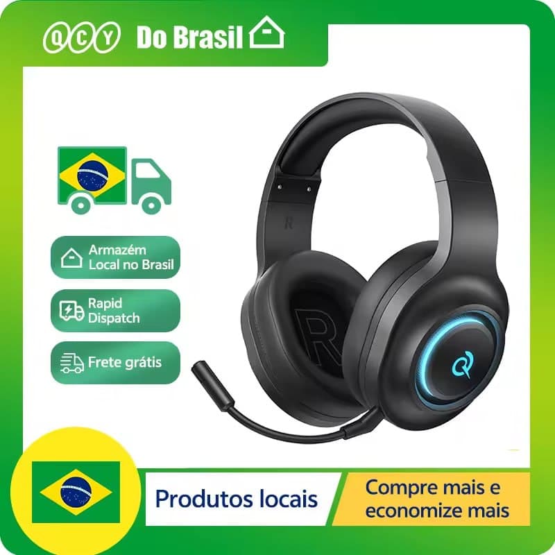 Headset Gamer QCY Heroad V200 Wireless, Bluetooth 6.0, Driver de 50mm, Áudio Surround 7.1, EQ Dinâmico, Microfone e Iluminação RGB
