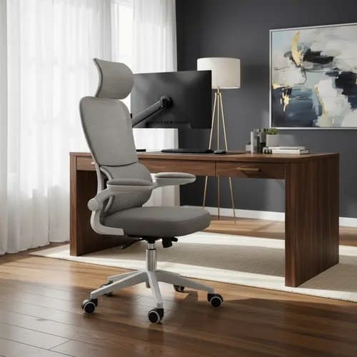 Cadeira De Escritório Ergonômica G500 Suporte Lombar Cabeça Cinza Malha