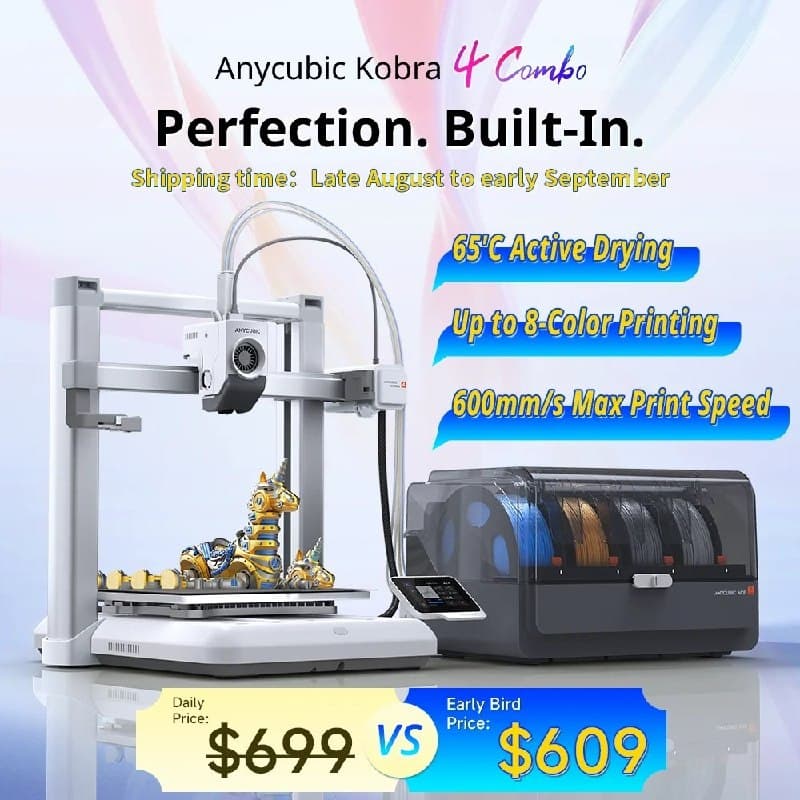 Impressora 3D ANYCUBIC Kobra 4/Kobra 4 Combo com impressão rápida de 600mm/s, até 8 cores, APP de controle de secagem de filamento ACE 2 Pro, impressora 3D FDM. Kobra 4 No ACE 2 Pro