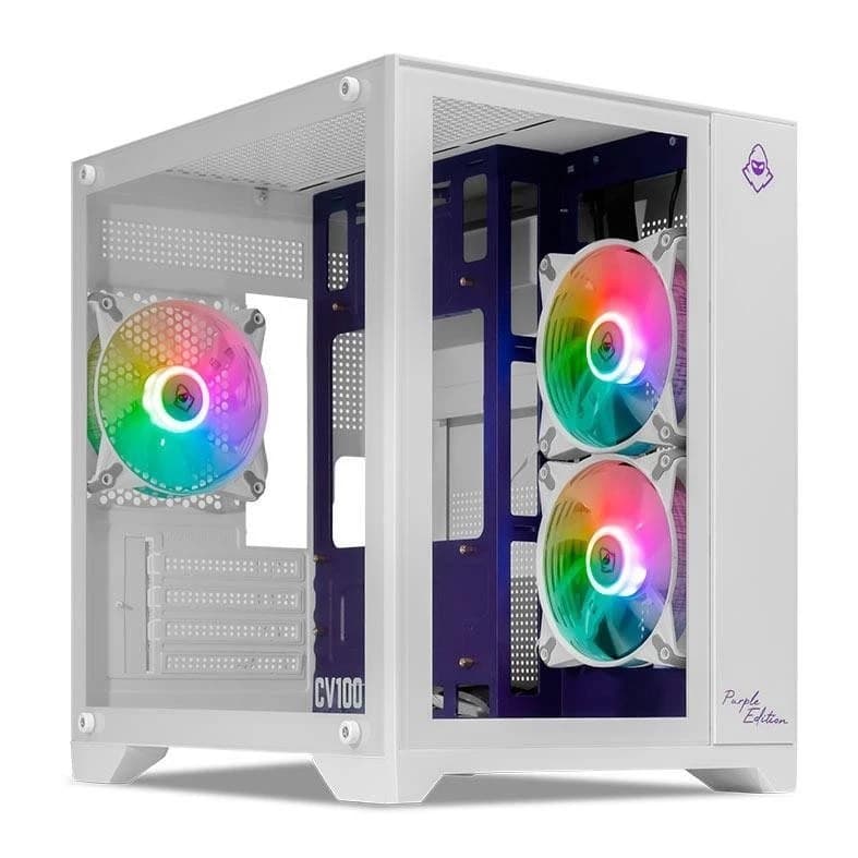 Gabinete Gamer Mancer CV100 Purple Edition, Mid-Tower, Com 3 Fans, Branco