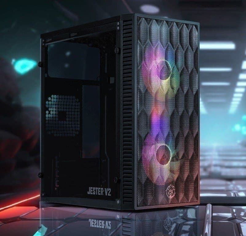 Gabinete Gamer TGT Jester V2, Rainbow, Mini-Tower, Lateral de Acrilico, Com 2 Fans, Preto