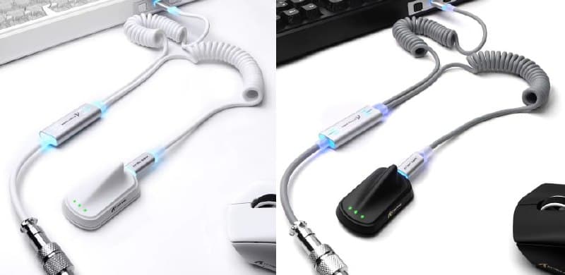 Cabo de Teclado RGB Coiled USB-C Duplo ATTACK SHARK C08, Cabo de Dados de Carregamento Rápido 8K, Conector Aviador Destacável