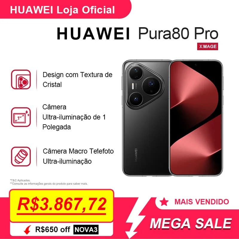 Smartphone HUAWEI Pura 80 Pro | Celular | 12GB+512GB | Câmera Ultra-iluminação de 1 Polegada | 5170 mAh 5170 mAh pura80