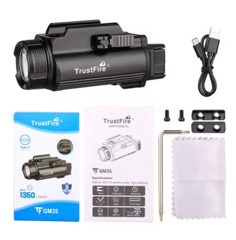Trustfire gm35 lanternas táticas led 1350 lúmen luz recarregável tocha de autodefesa gl0ck picatinny com carregamento usb