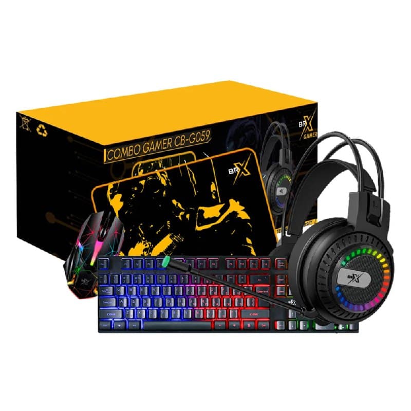 Kit Gamer Ultimate Brx 4 Em 1, Teclado, Headset, Mouse 1200 Dpi, Mousepad- Cb-059