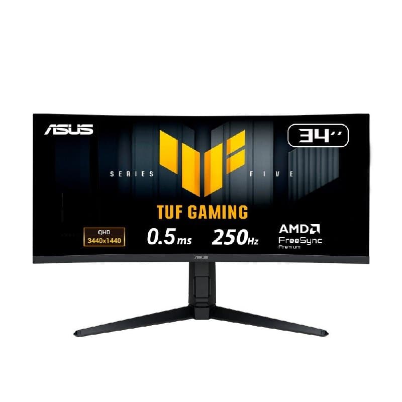 Monitor Gamer Curvo ASUS TUF 34"", WQHD, 250Hz, 0.5ms, Fast VA, FreeSync Premium, Altura Ajustável, Som Integrado, Preto VG34WQML5A