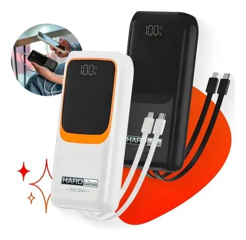 Carregador Portátil Power Bank Turbo 20000mah 22.5w Universal Para iPhone Samsung Motorola Xiaomi Com Display Digital Preto ou Branco- Hardline