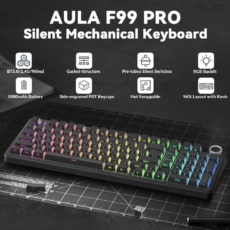 F99 PRO Teclado Mecânico Sem Fio AULA F99Pro Hot-swap RGB F99 pro 100% f 99