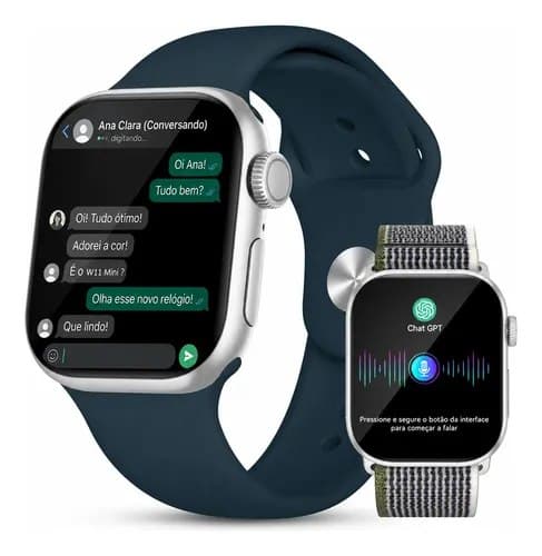 Smartwatch Aurafit A11pro Tela Hd 2,02 Resposta Do Whatsapp Prateado Mesh Azul