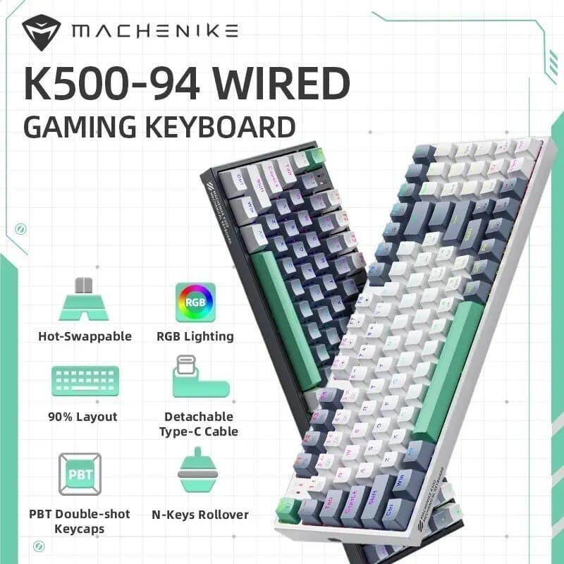 Teclado Gamer Machenike K500-B94 quente swappable 94 teclas 90% layout rgb backlight k500b94