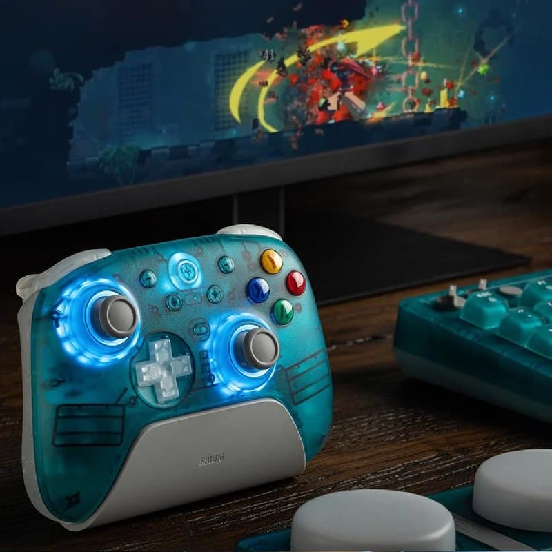 8BitDo Ultimate 2 Gamepad Clear Blue sem Fio 2.4G para PC e Android, com Joysticks TMR, Gatilhos Comutáveis, Controle de Movimento, 8 Velocidades