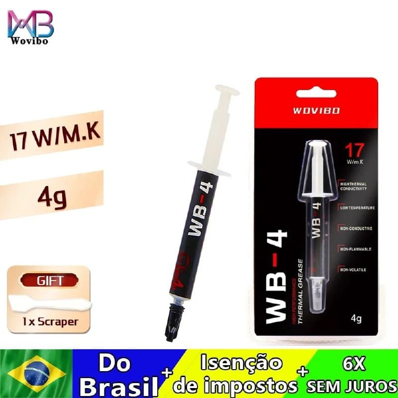 Pasta Térmica Wovibo WB-5 4g 17 W/M-k para CPU GPU, Composto de Silicone para Refrigeração wb5