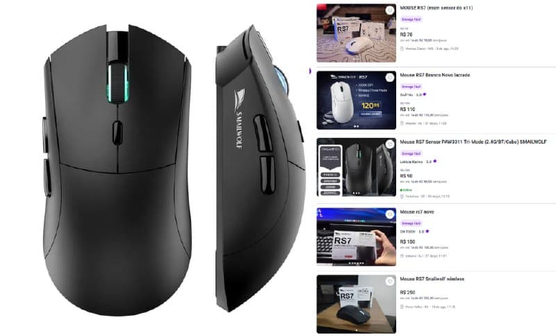 2x Mouse Gamer Sem Fio SMAILWOLF RS7, Sensor PAW3311
