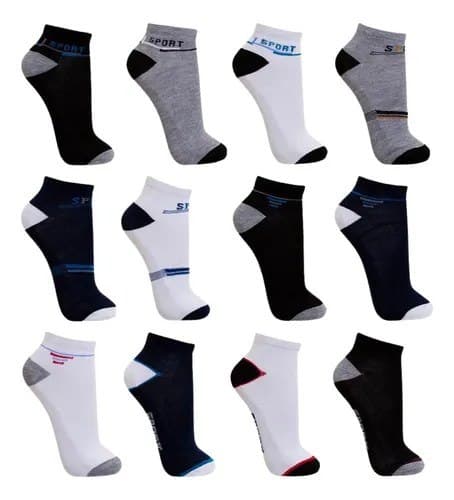 Kit 12 Pares Meia Masculino Cano Curto Soquete Varias Cores Sortidas Liso Único