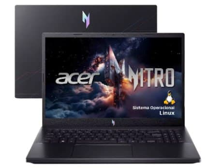 Notebook Gamer Acer Nitro V15 Intel Core i5 512GB SSD 16GB RAM 15.6” Full HD 165Hz IPS NVIDIA RTX 4050 6GB Linux ANV15-52-52XM