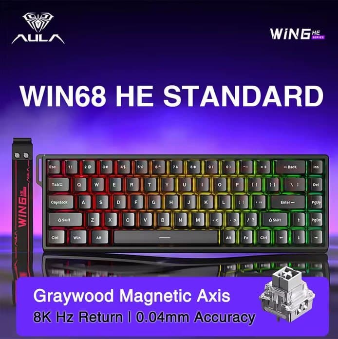 AULA WIN68 HE STANDARD Teclado com interruptor magnético Gatilho rápido 8K Retorno RGB Hotswap