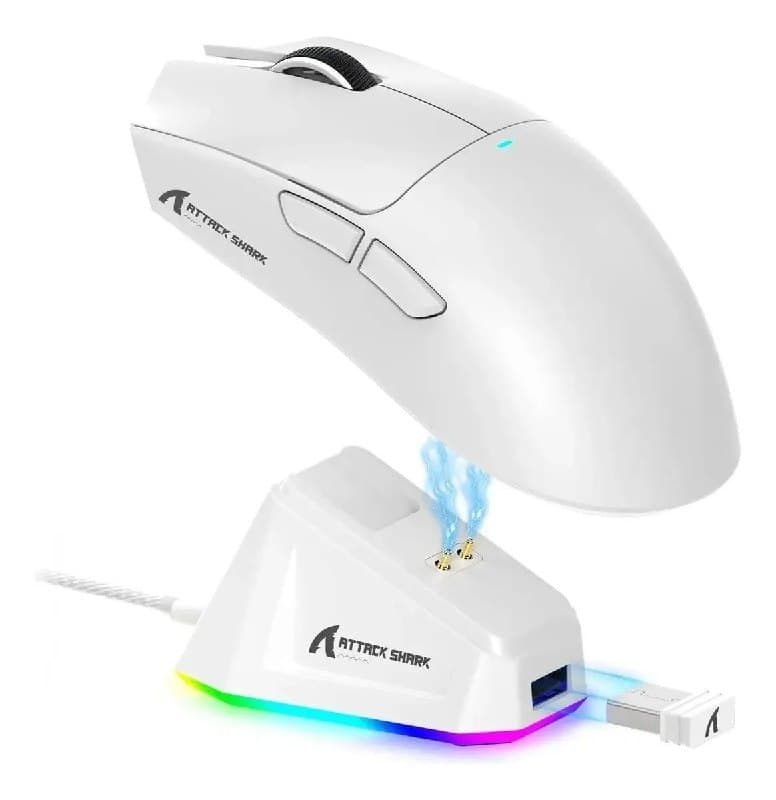Mouse Gamer Sem Fio Attack Shark X11 PAW3311 Com Base - Branco