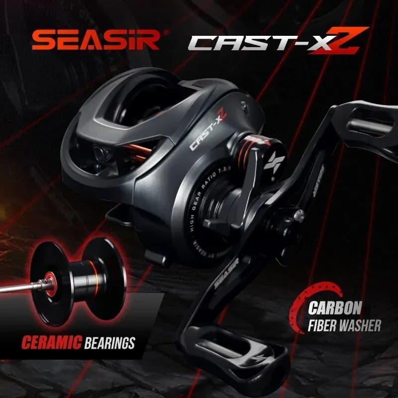 SEASIR Cast X2 Baitcasting Reel 7.3:1 Rolamento cerâmico híbrido Arruela de fibra de carbono