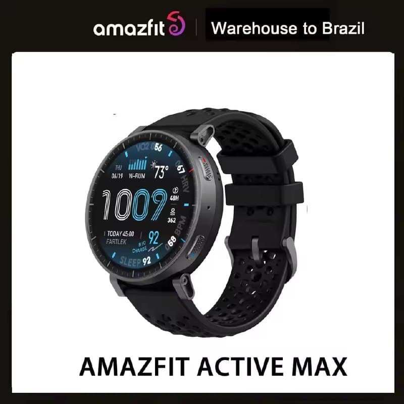 Smartwatch Amazfit Active Max com Tela AMOLED 1,5", GPS Dual-Band, Bluetooth, 5 ATM, Monitoramento de Saúde e Bateria de até 25 Dias