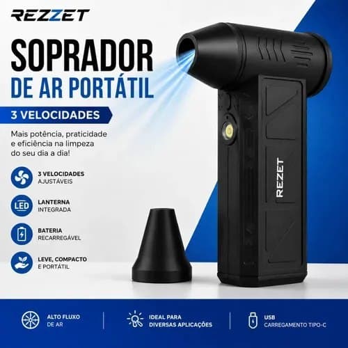 Soprador Ar Turbo 130000rpm Sem Fio Recarregável Usb 3 Níveis
