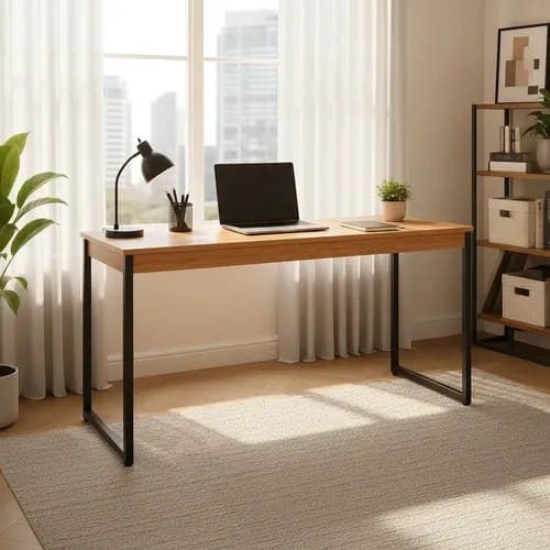 Escrivaninha Industrial 110cm Mesa Estudo Aparador Pés Aço Nature