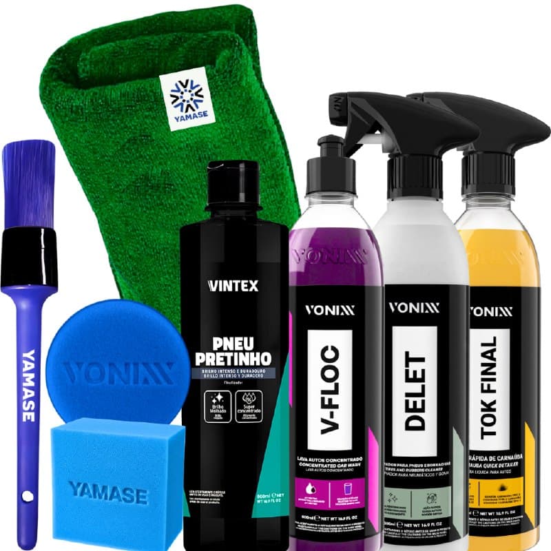 Kit Vonixx Completo V-Floc Delet Tok Final Pneu Pretinho Pincel Pano e Aplicador