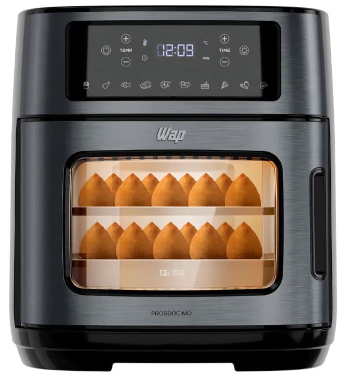 Fritadeira Elétrica Wap Air Fryer Oven Digital Black Inox 12 Litros com Revestimento Antiaderente
