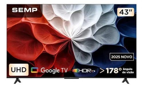 Smart TV Semp 43 Polegadas LED HVA 4K S62 WiFi Bluetooth Google TV 3 HDMI HDR10+ Dolby Audio 43S62