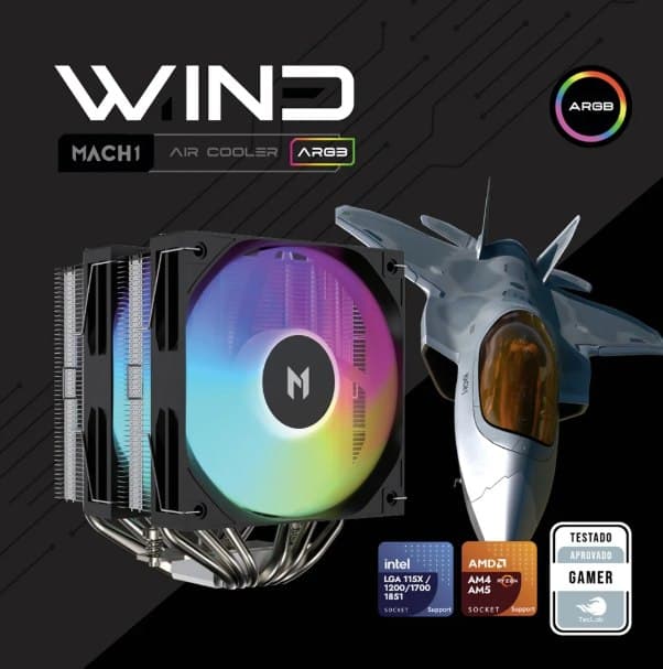 Air Cooler MACH1 WIND, ARGB, AMD e Intel, 120mm, Preto - A60 ARGB