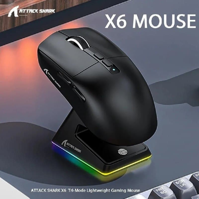 Mouse Gamer Sem Fio Attack Shark X6 Tri Mode Black