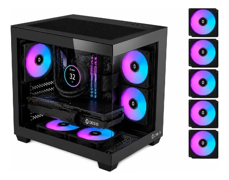 Gabinete Gamer Obsid Aquário Com 5 Cooler Fan Led Rgb Preto