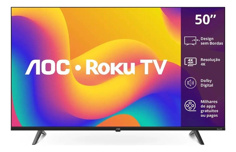 Smart Tv AOC 4K 50" RokuTV, Wi-Fi, HDMI, 50U7045/78G, Compatível com Alexa, Aplicativo AOC Controle Remoto, Dolby Audio GPCR