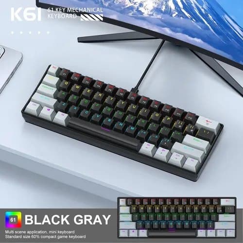 Teclado Mecânico Gamer 60% K61 Com Fio E Iluminação Blackgrey-blueswitch Inglês Us