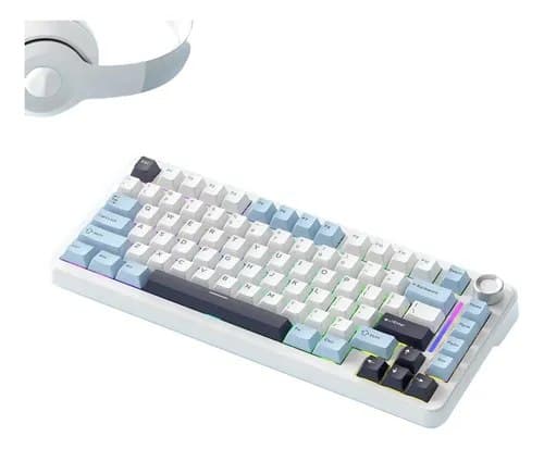 Teclado Mecânico F75 Sem Fio 75% Rgb Glacier Blue